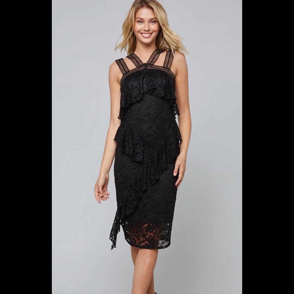 NWT bebe Multi Strap Lace Midi Dress Size Small